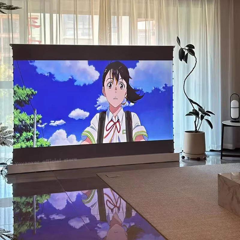 150 Inch Max Electric ALR CLR Rollable Floor Rising Long Throw Projector Screen Grey Crystal Ambient Light Rejecting HD 3D 8K