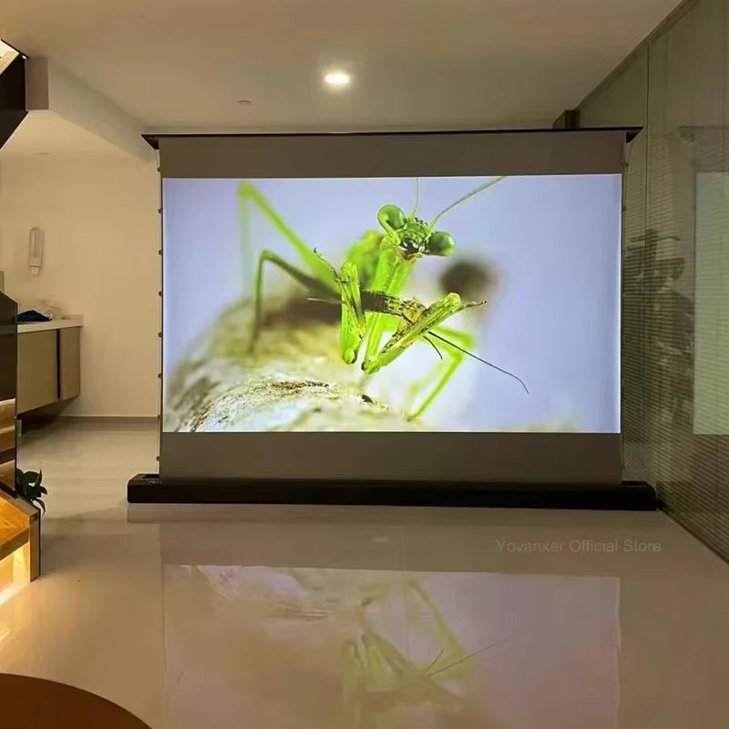 150 Inch Max Electric ALR CLR Rollable Floor Rising Long Throw Projector Screen Grey Crystal Ambient Light Rejecting HD 3D 8K