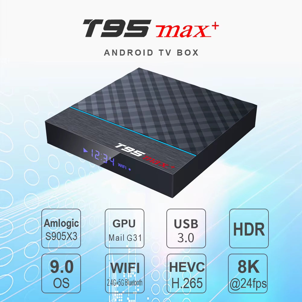 20Pcs T95 MAX plus Amlogic S905X3 Smart TV BOX Android9.0 4G 32G 64G 5G Dual WIFI BT4.0 USB 3.0 HDR 3D Vs Mecool Km2 X96Q T95Z