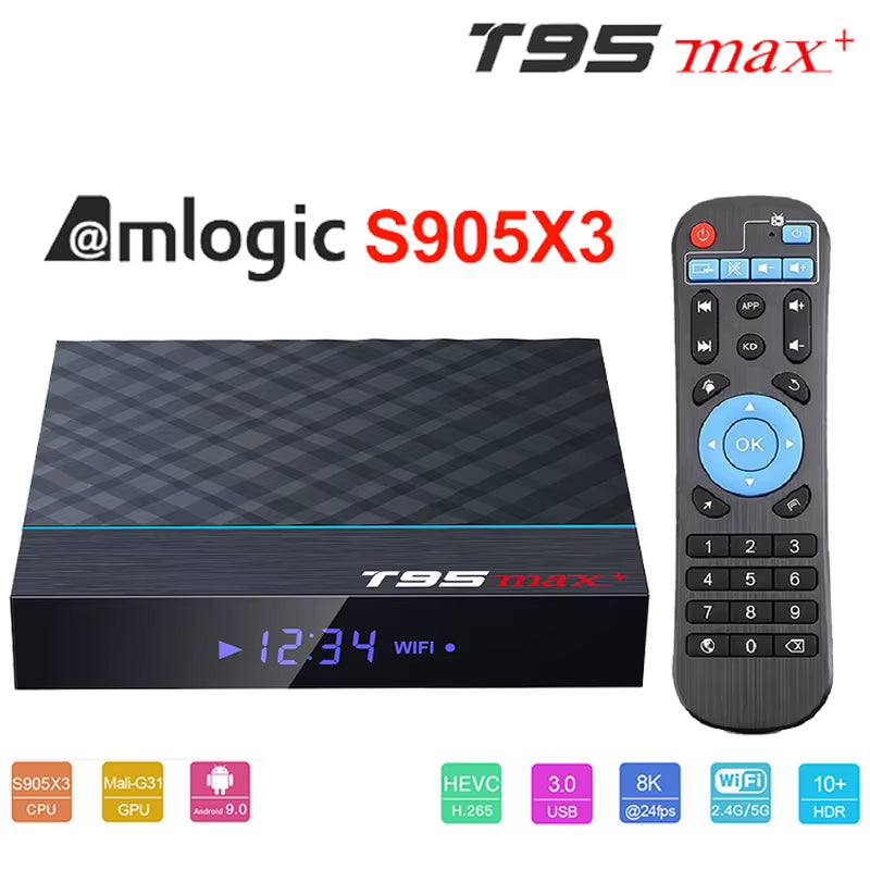 20Pcs T95 MAX plus Amlogic S905X3 Smart TV BOX Android9.0 4G 32G 64G 5G Dual WIFI BT4.0 USB 3.0 HDR 3D Vs Mecool Km2 X96Q T95Z